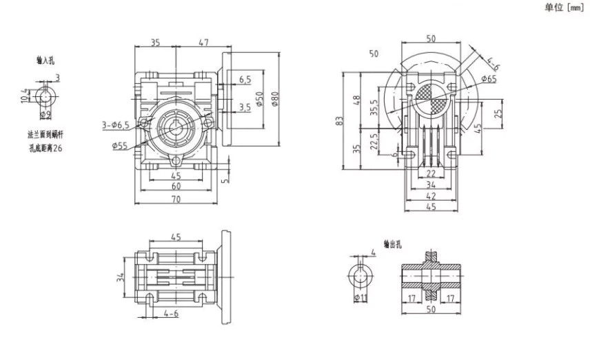 EPNMRV 025 worm gearbox dimensional drawing