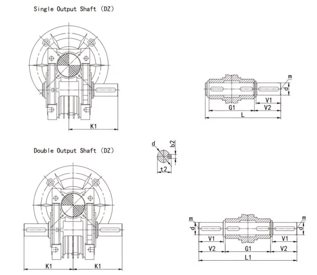 EPNMRV output shaft dimensional drawing